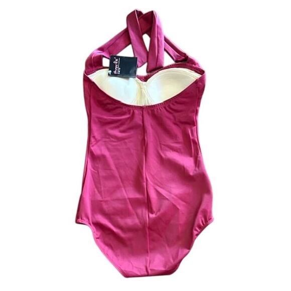 Shape FX Tummy Control Burgundy One Piece Halter Swimsuit size 8 NWT - Picture 2 of 7